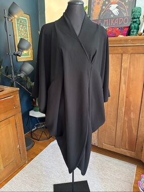 NU  Black Asymmetrical Draped Women's Dress